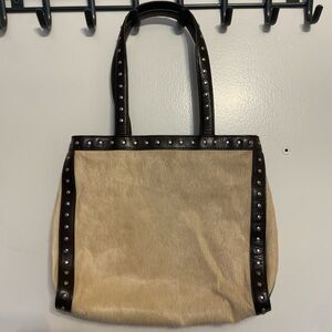 Task - faux fur tan & brown leather purse
